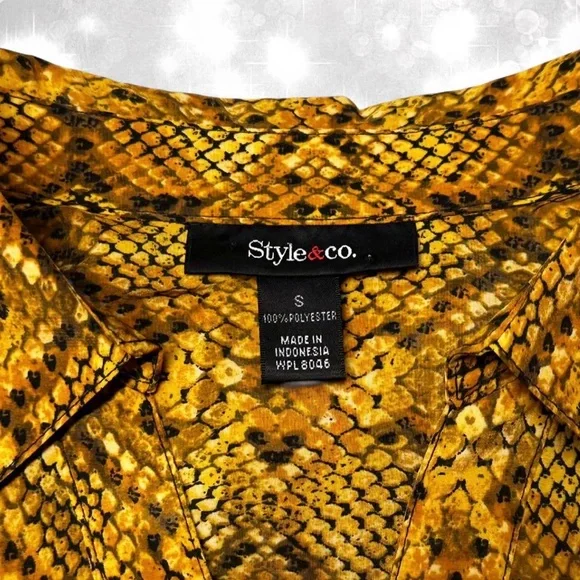 Style & Co Boho Vintage Style Snake Skin Long Sleeve Button Up Top - Picture 7 of 7